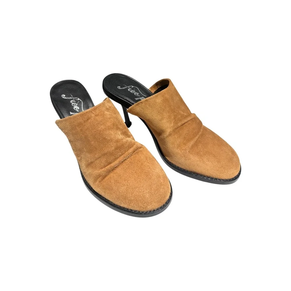 Free People Leila Tan Brown Suede Ruched Stiletto Mules 36 Sz 6